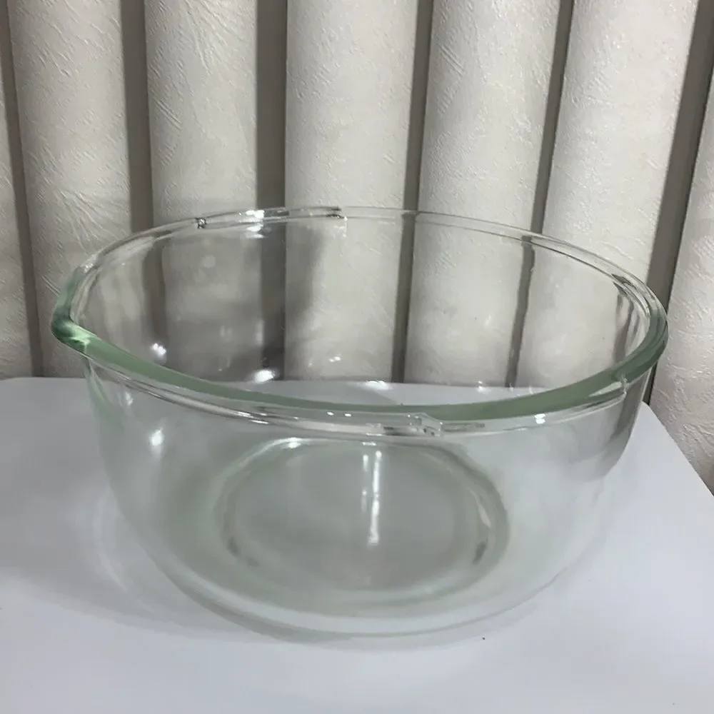 Bowl 1 Gallon Heavy Durable Vintage Clear Glass 2 Handle Pour Spout Mixing Bowl